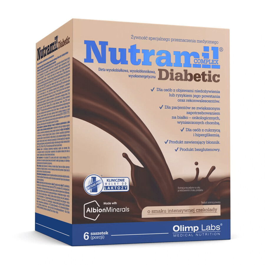 Olimp Nutramil Complex Diabetic, goût chocolat, 6 sachets