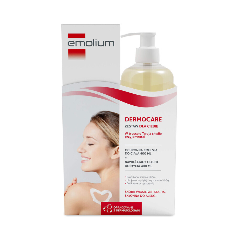 Set Emolium Dermocare, feuchtigkeitsspendendes Waschöl, ab 3 Monaten, 400 ml + Körperemulsion, ab dem 1. Lebenstag, 400 ml