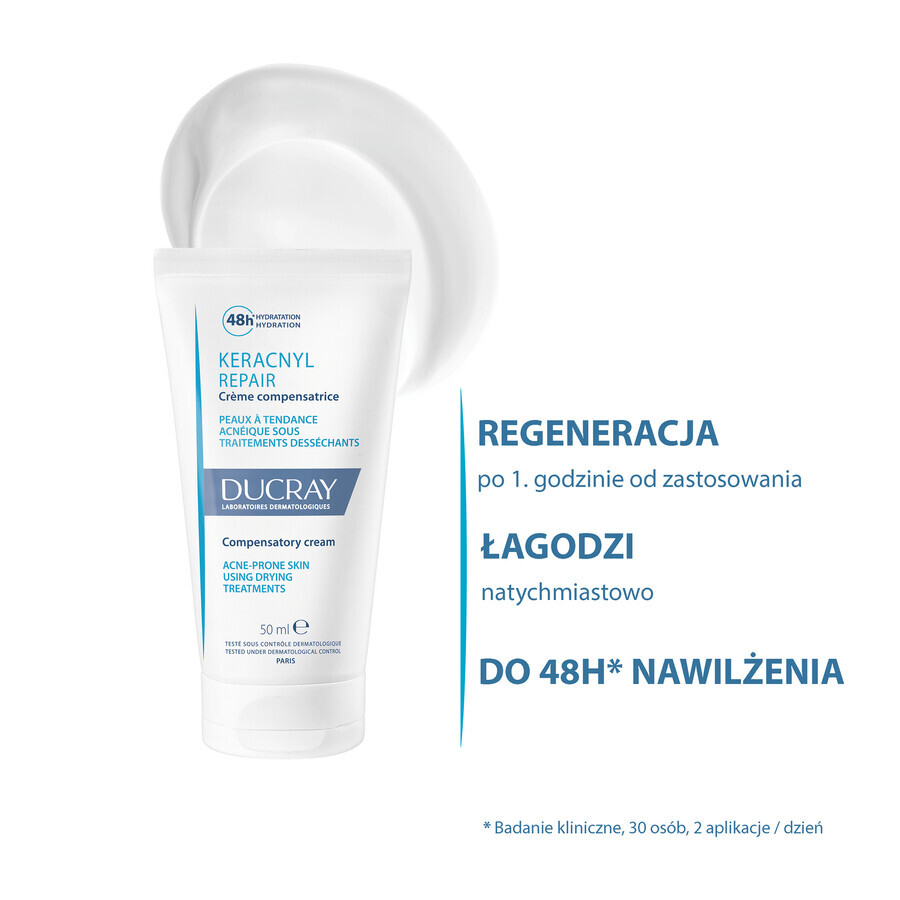 Ducray Keracnyl Repair, herstellende crème, acne gevoelige huid, nabehandeling, 50 ml