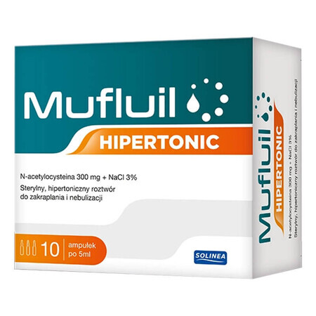 Mufluil Hypertonic, hypertonic solution for drip and nebulization, 5 ml x 10 ampoules