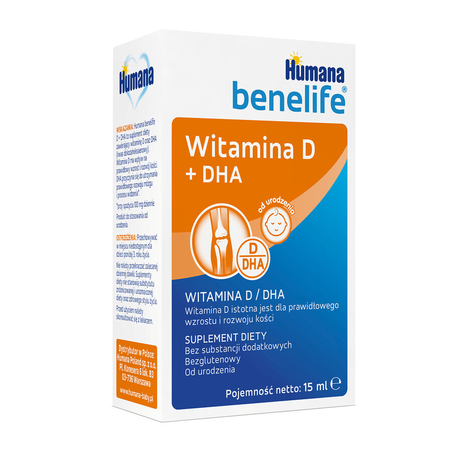 Humana Benelife Vitamine D + DHA, vanaf de geboorte, 15 ml