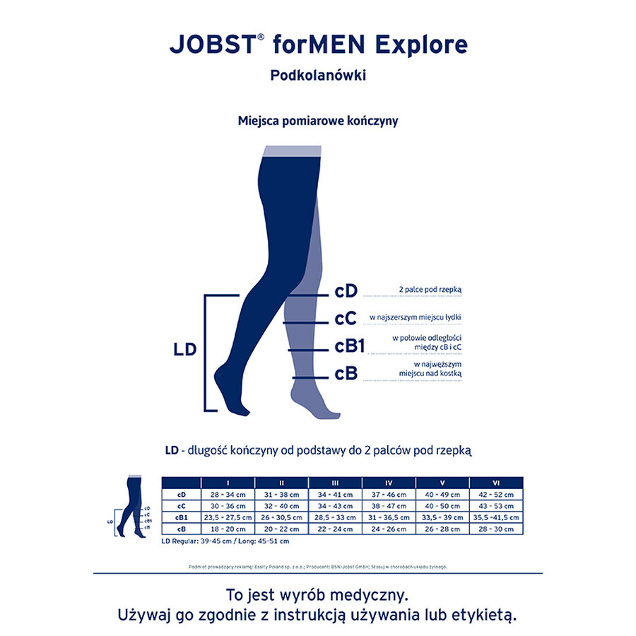 Jobst For Men Explore Knee Compression Socks CCL2 Closed Toe Size 2 Black