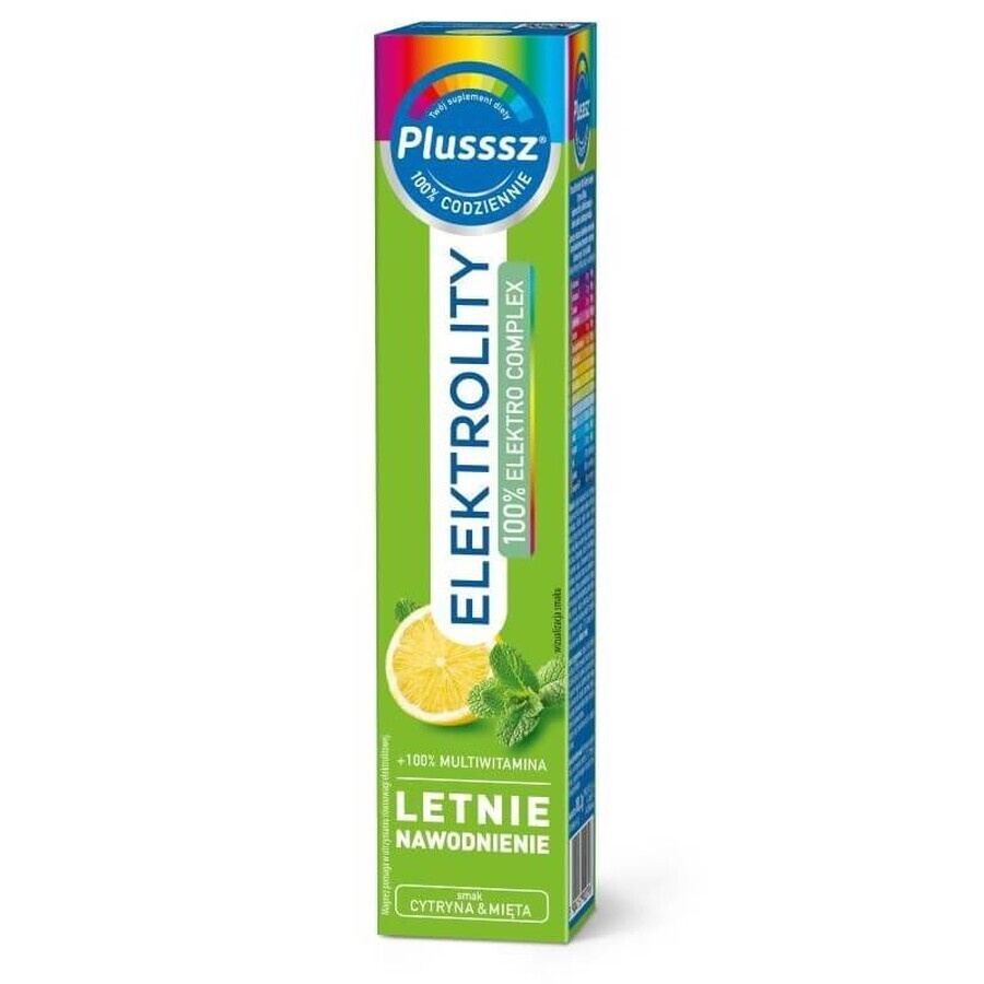 Plusssz Elektrolity + 100% Multivitamins, lemon and mint flavor, 24 effervescent tablets