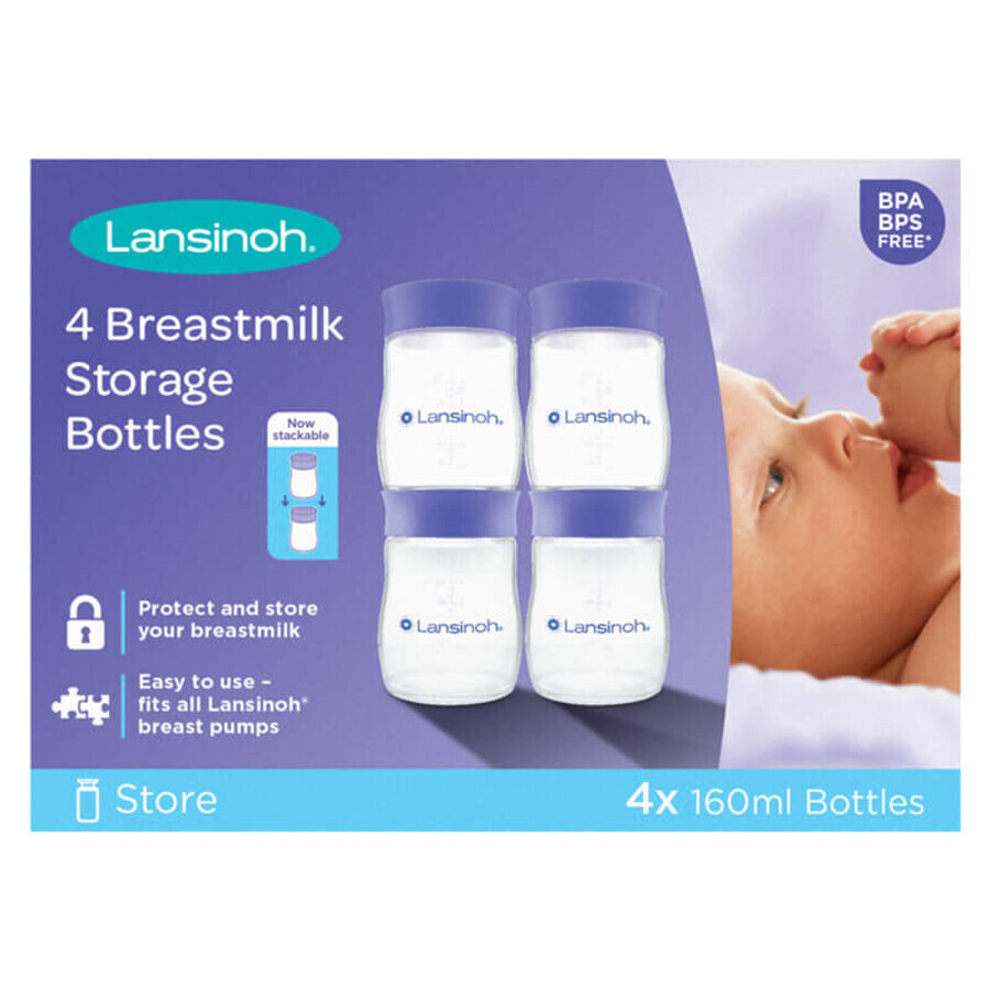 Lansinoh, bottles for storing breast milk, 4 x 160 ml