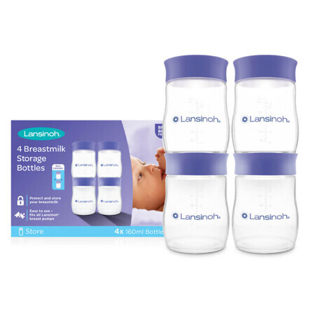 Lansinoh, bottles for storing breast milk, 4 x 160 ml