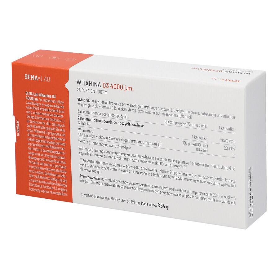 SEMA Lab Vitamine D3 4000 IE, 60 capsules