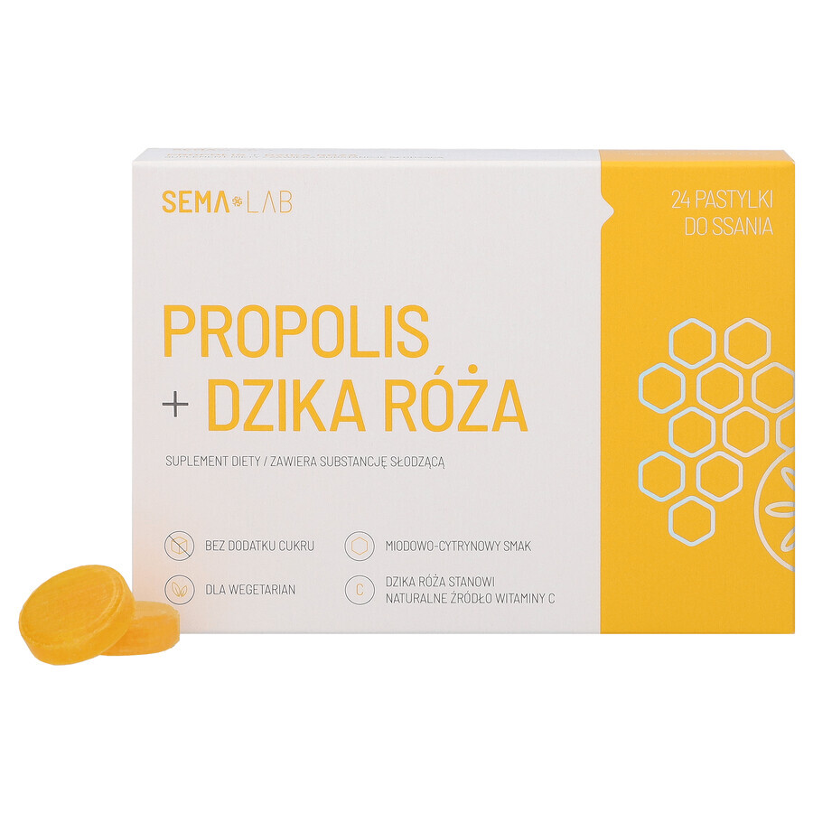 SEMA Lab Propolis + Wilde roos, honing/citroensmaak, 24 zuigtabletten