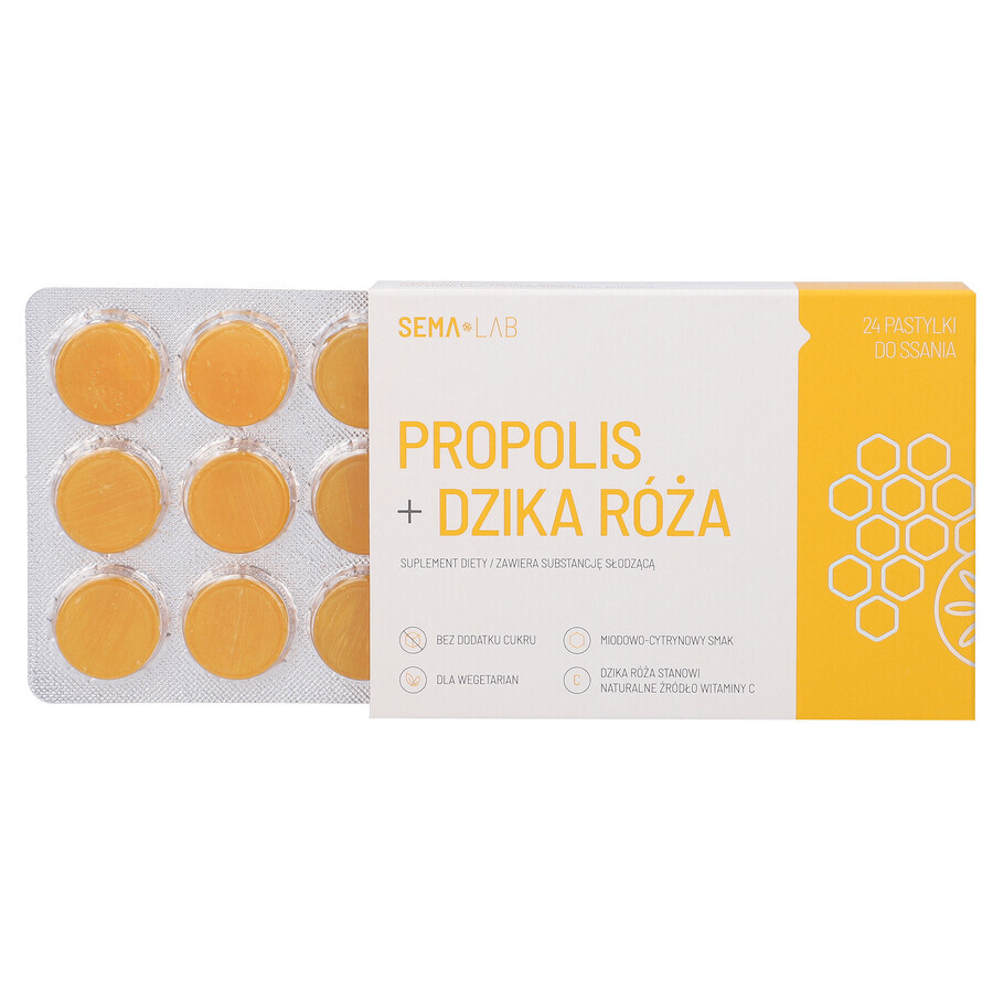 SEMA Lab Propolis + Wilde roos, honing/citroensmaak, 24 zuigtabletten