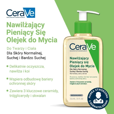 CeraVe, aceite espumoso hidratante con ceramidas para el lavado, 236 ml