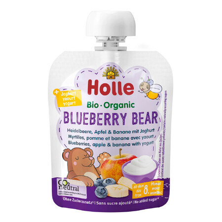 Holle, Fruitmousse in een tube, Blueberry Beer, bosbes, appel, banaan met yoghurt, vanaf 8 maanden, 85 g