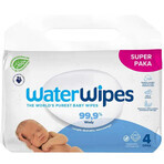 WaterWipes Bio, lingettes humides, eau, dès la naissance, 4 x 60 pcs