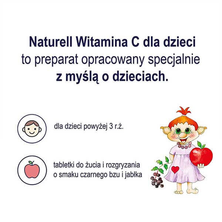 Naturell Vitamine C pour enfants 50 mg, arôme sureau et pomme, 60 comprimés à croquer