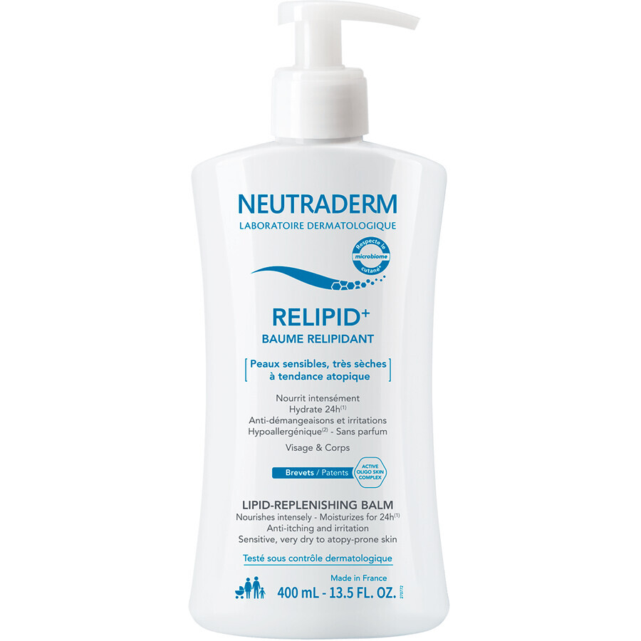 Neutraderm Relipid+, lozione liporestitutiva per viso e corpo, pelle sensibile, molto secca e atopica, 400 ml