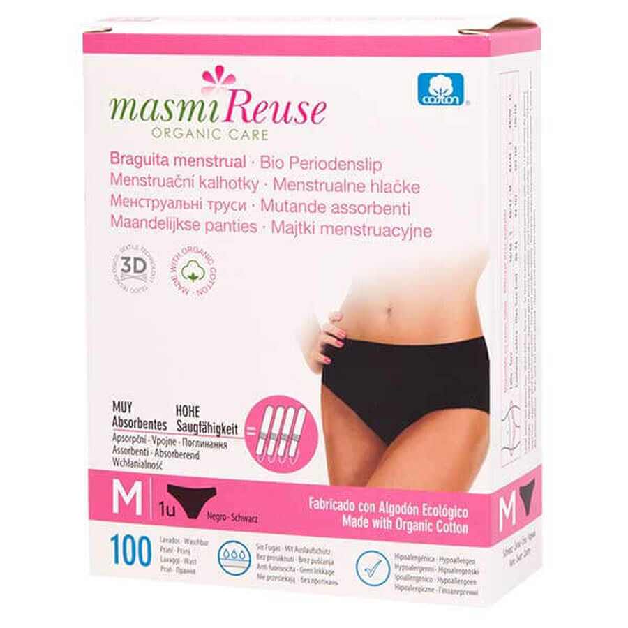 Masmi Reuse, menstruatieslip, biologisch katoen, zwart, maat M, 94-102 cm, 1 stuk