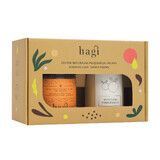 Hagi Warming Set, scrub per il corpo con noce moscata e cannella, 300g + candela di soia, Arancia piccante, 215ml