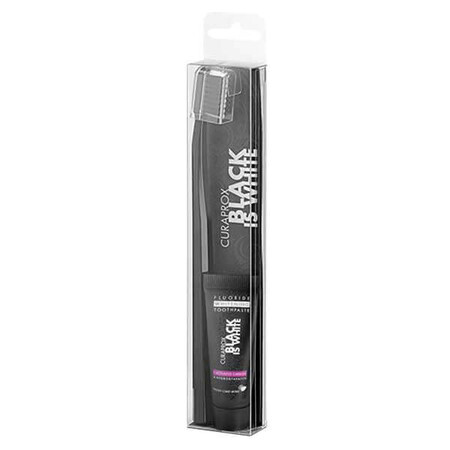 Set Curaprox Black is White, Dentifricio sbiancante, gusto lime-menta, 10 ml + spazzolino CS 5460, 1 pz.