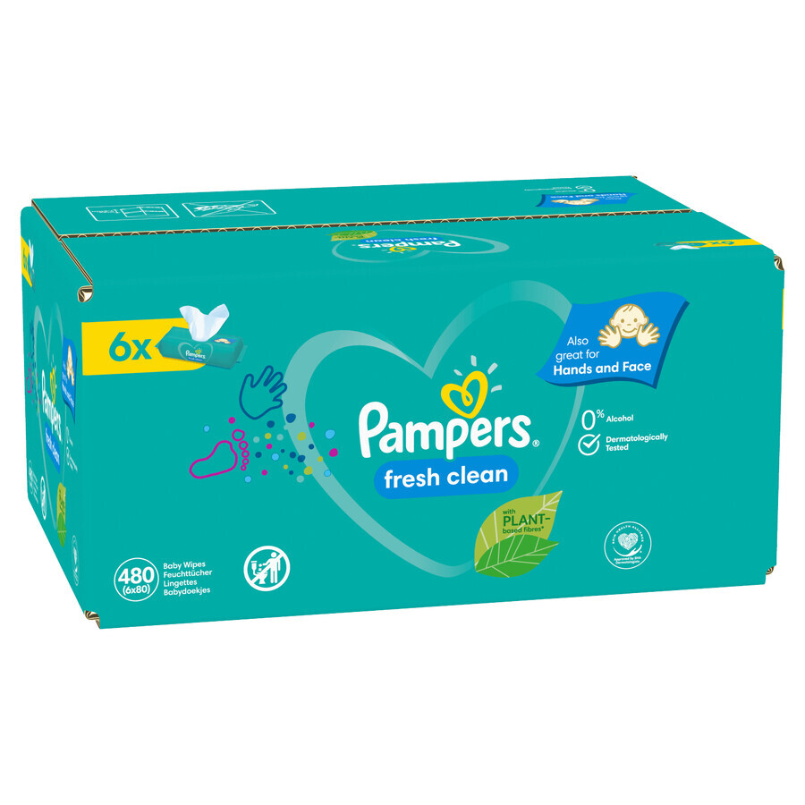 Pampers Fresh Clean, vochtige doekjes, 6 x 80 stuks