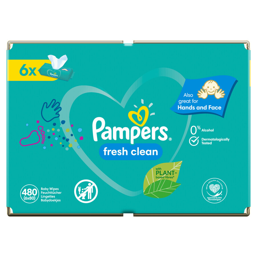 Pampers Fresh Clean, vochtige doekjes, 6 x 80 stuks