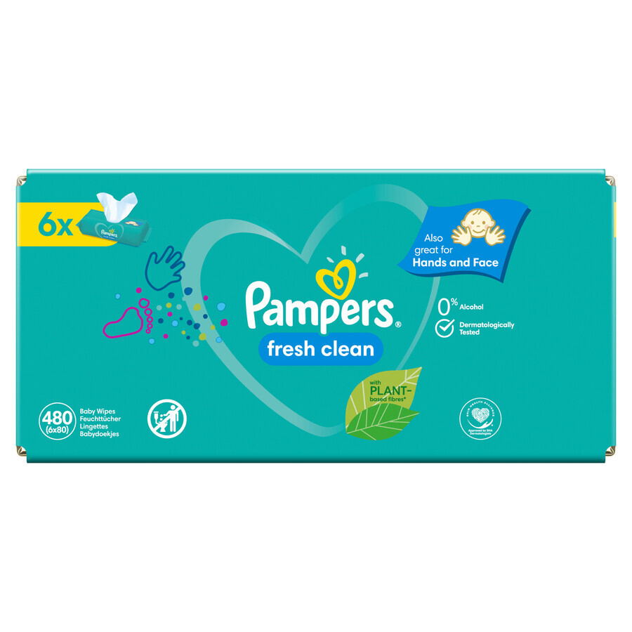 Pampers Fresh Clean, vochtige doekjes, 6 x 80 stuks