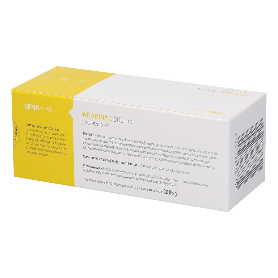 SEMA Lab Vitamin C 200 mg, 50 film-coated tablets