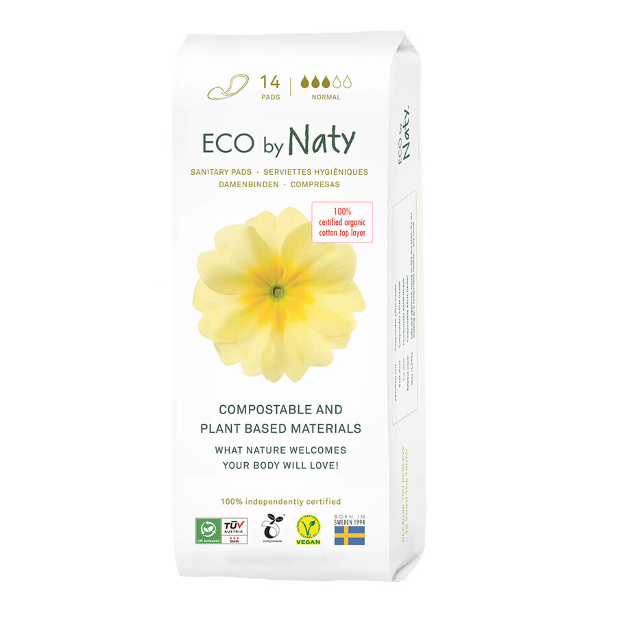 Eco By Naty, milieuvriendelijk maandverband, composteerbaar, Normaal, 14 stuks