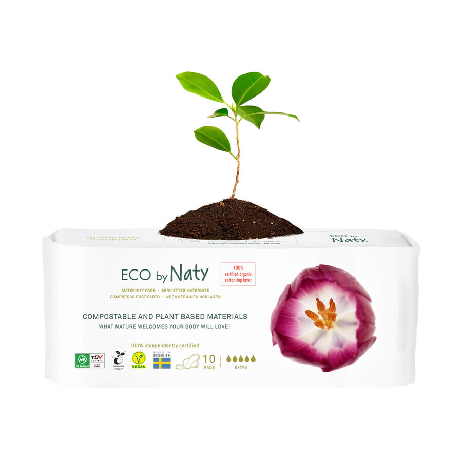 Eco by Naty, milieuvriendelijk kraamverband, composteerbaar, Extra, 10 stuks