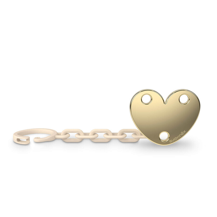 Suavinex Spread Joy Glowing Pacifier Clip, Beige Heart, From Birth, 1pc