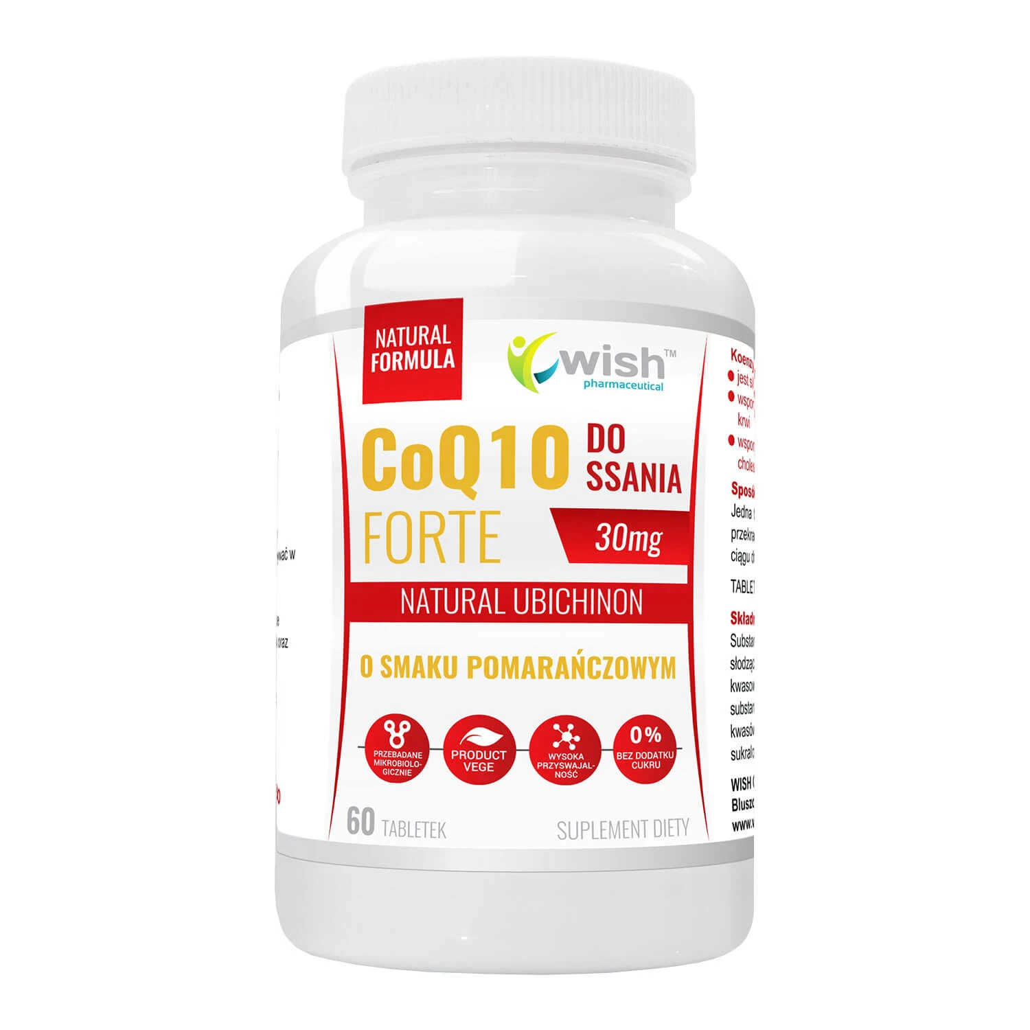 Wish CoQ10 Forte 30 mg, natuurlijk ubiquinon, sinaasappelsmaak, 60 zuigtabletten