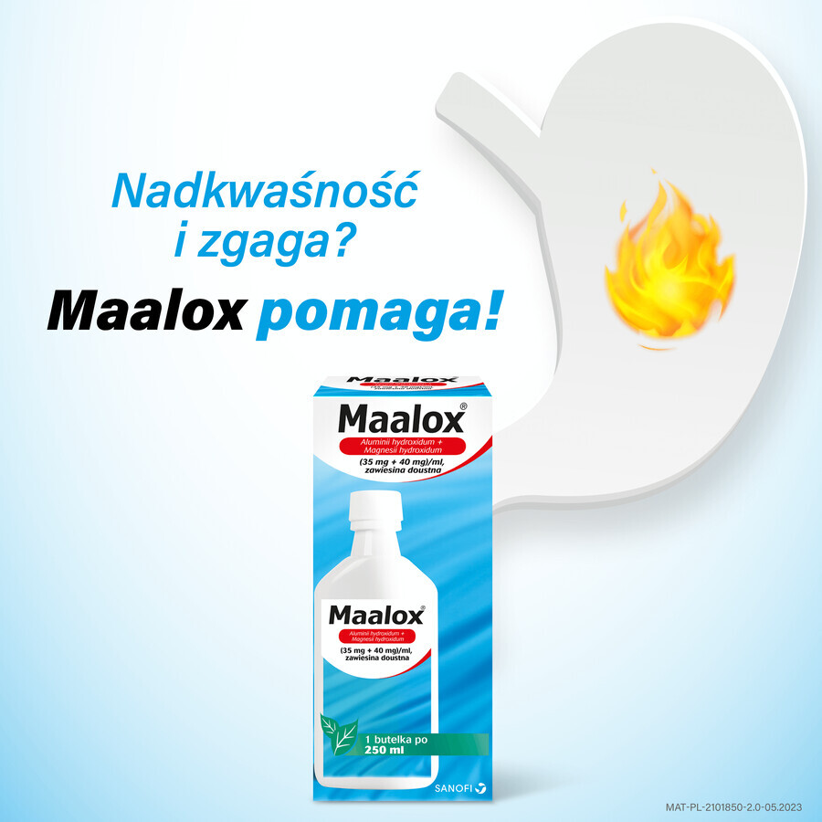 Maalox (35 mg + 40 mg)/ml, oral suspension, 250 ml