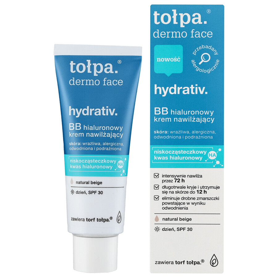 Tołpa Dermo Face Hydrativ, crema de día hidratante hialurónica BB, SPF 30, 40 ml