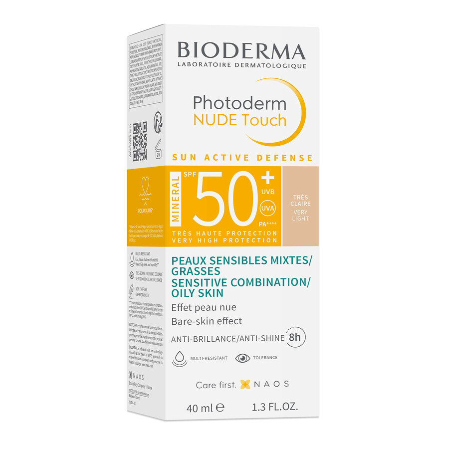 Bioderma Photoderm Nude Touch, mineral foundation with nude effect, very light shade, SPF 50+, 40 ml