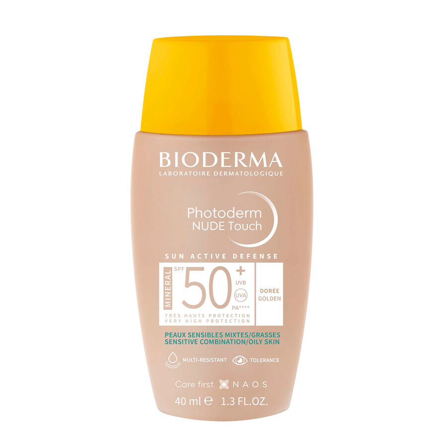 Bioderma Photoderm Nude Touch, base mineral efecto nude, tono oscuro, SPF 50+, 40 ml