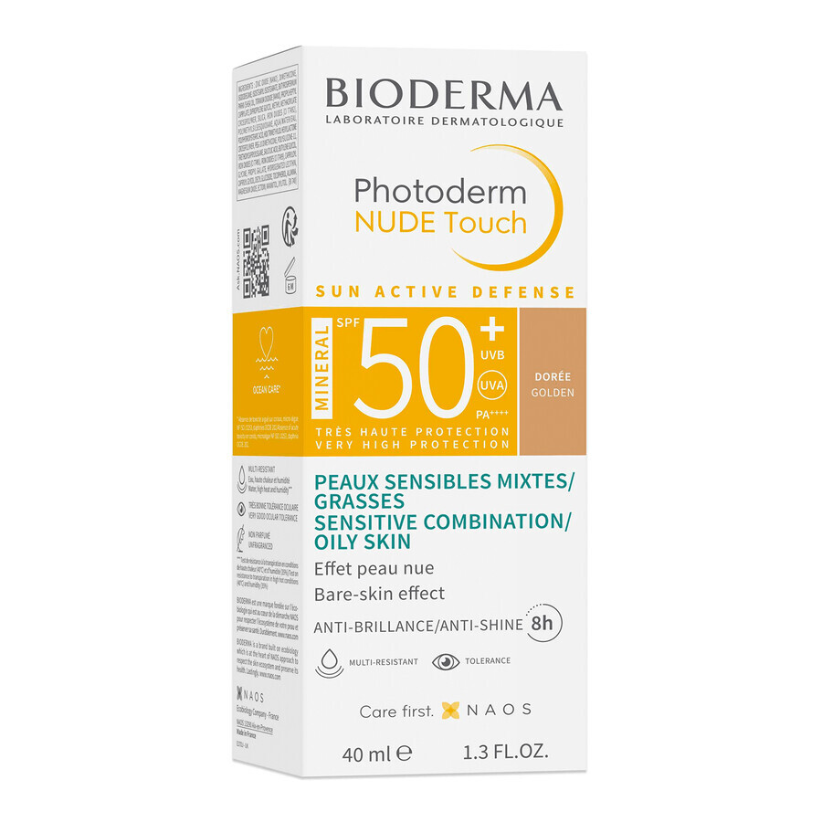 Bioderma Photoderm Nude Touch, base mineral efecto nude, tono oscuro, SPF 50+, 40 ml