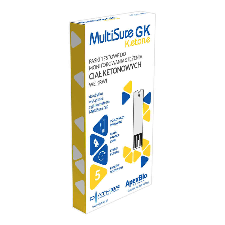 MultiSure GK Ketones, test strips for monitoring the concentration of ketone bodies in the blood, 5 units