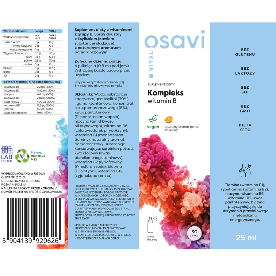 Osavi Vital Vitamin B-Komplex, Mundspray, Orangengeschmack, 25 ml