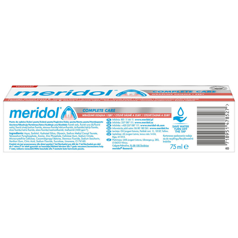 Meridol Complete Care, toothpaste, sensitive gums and teeth, 75 ml