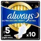 Always Ultra Secure Night, maandverband met vleugels, maat 5, Extra, 10 stuks