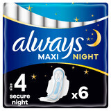 Always Secure Night, maandverband met vleugels, maat 4, Maxi, 6 stuks