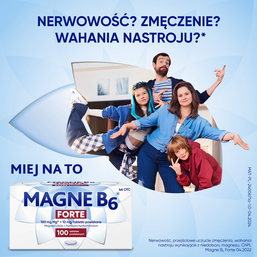 Magne B6 Forte 100 mg + 10 mg, 100 film-coated tablets