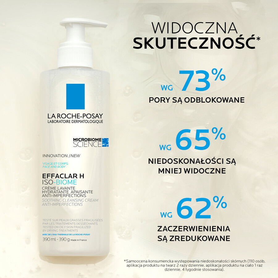 La Roche-Posay Effaclar H Iso - Biome, verzachtende reinigingscrème tegen onvolkomenheden, 200 ml