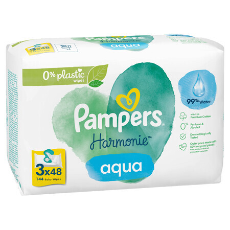 Pampers Harmonie Aqua, șervețele umede, 3 x 48 buc