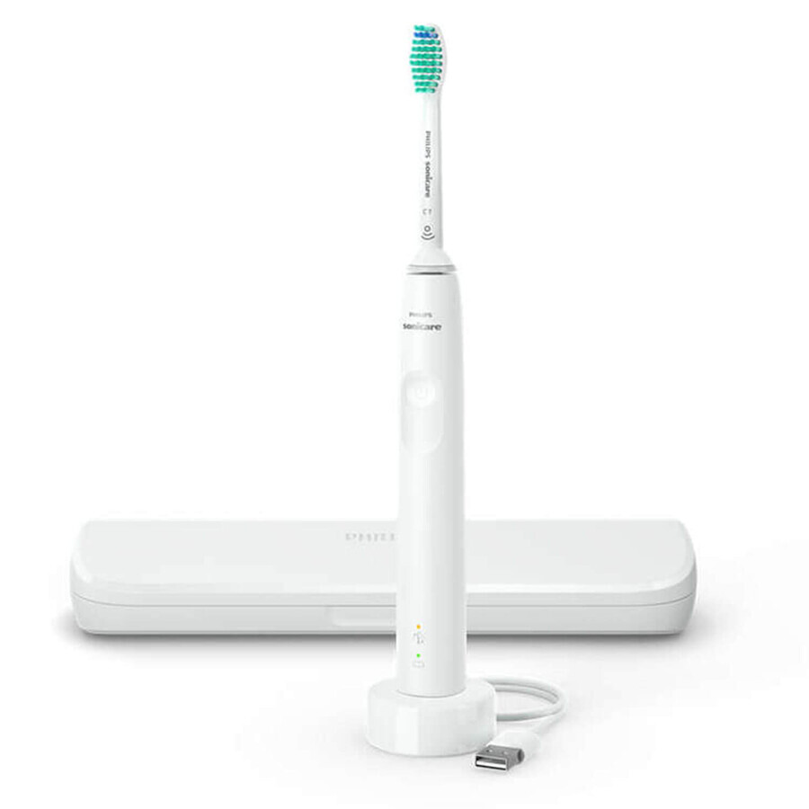 Philips Sonicare 3100 Series, brosse à dents sonique avec étui, HX3673/13, blanc, 1 pièce