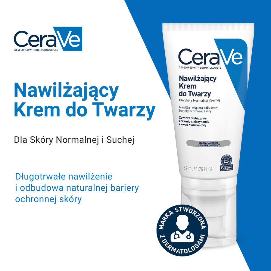 CeraVe, hydraterende gezichtscrème met ceramiden, normale en droge huid, SPF 50, 52 ml