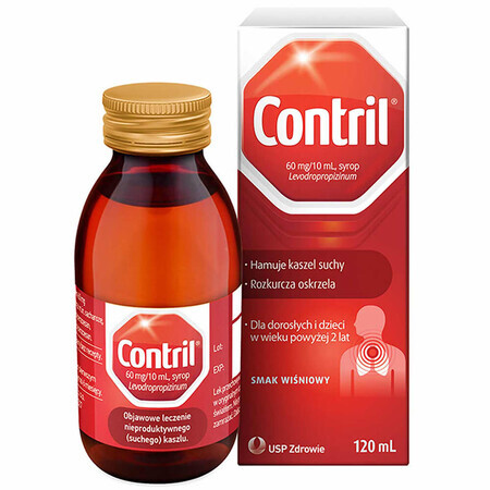 Contril 60 mg/10 ml, siroop voor volwassenen en kinderen vanaf 2 jaar, kersensmaak, 120 ml