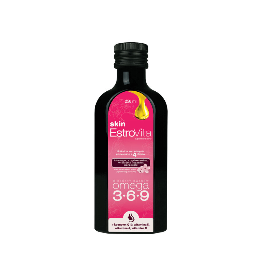 EstroVita Skin, ésteres ácidos Omega 3-6-9, sabor a flor de cerezo japonés sakura, 250 ml