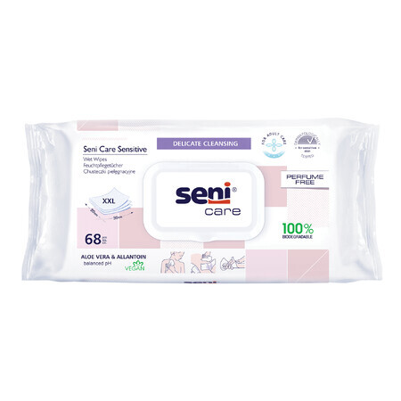 Seni Care Sensitive, vochtige doekjes, verzorging, XXL, biologisch afbreekbaar, 68 stuks