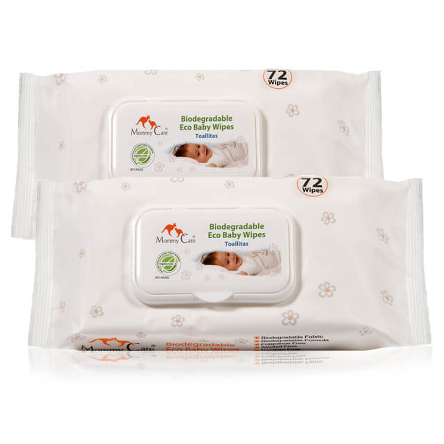 Organic biodegradable baby wipes pack, 72 pieces + 72 pieces, Mommy Care