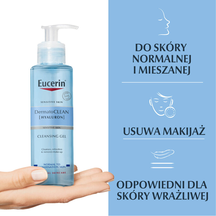 Eucerin DermatoClean [Hyaluron], Gesichtsreinigungsgel für normale, Mischhaut und empfindliche Haut, 200 ml