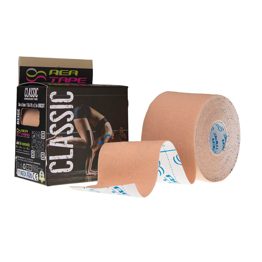 Rea Tape Classic, kinesiologie tape, beige, 5 cm x 5 m