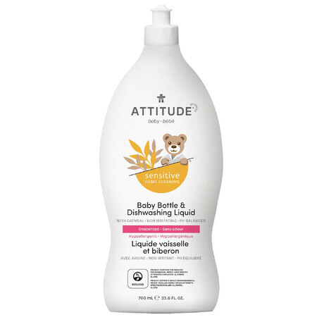 Attitude Sensitive Skin Baby, natuurlijk fles- en afwasmiddel voor baby's, 700 ml